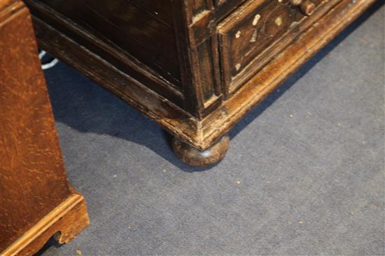 A late 17th century mother of pearl inlaid oak chest, W.3ft 2.5in. D.1ft 9in. H.3ft 1in.